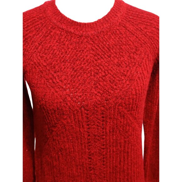 APT.9 Small Womens Sweater Red Sparkle Textured Pullover Holiday Knit Crewneck - Picture 2 of 10